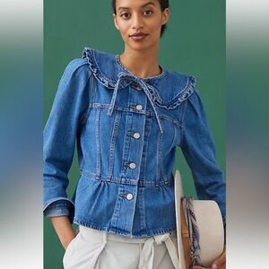 Levi's Premium Women's Prairie Trucker Jacket M 
Blue Denim Ruffles Feminine